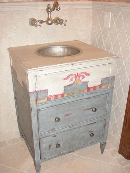 Hand Painted and Finished Italian Reproduction Custom Built Vanity
